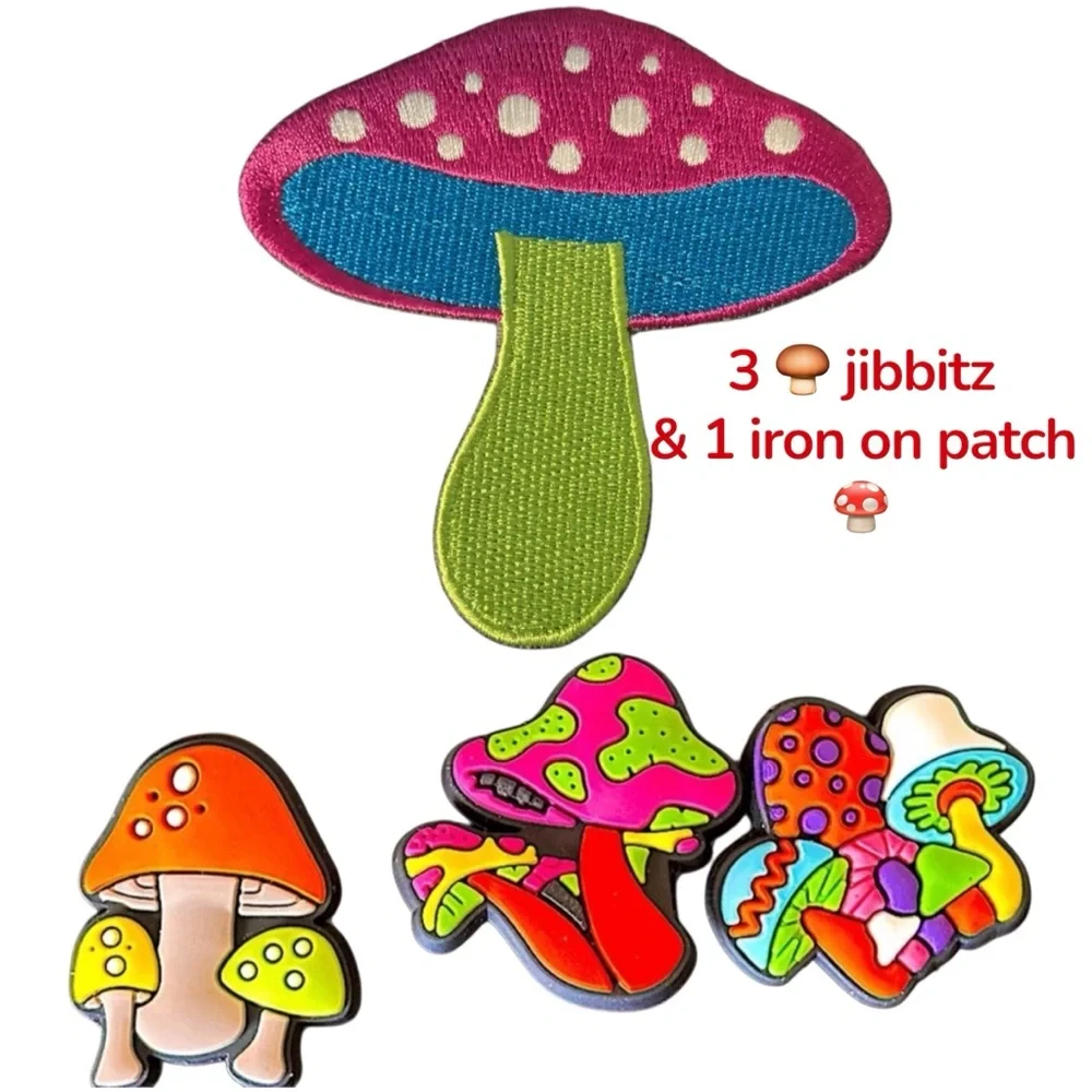 3 Colorful Mushroom jibbitz & 1 iron patch on 🍄‍🟫 Set